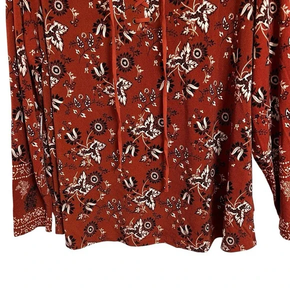 Style & Co Women's Lace Up Tie Front Long Sleeve Floral Blouse Plus 1X NWT - Picture 5 of 14